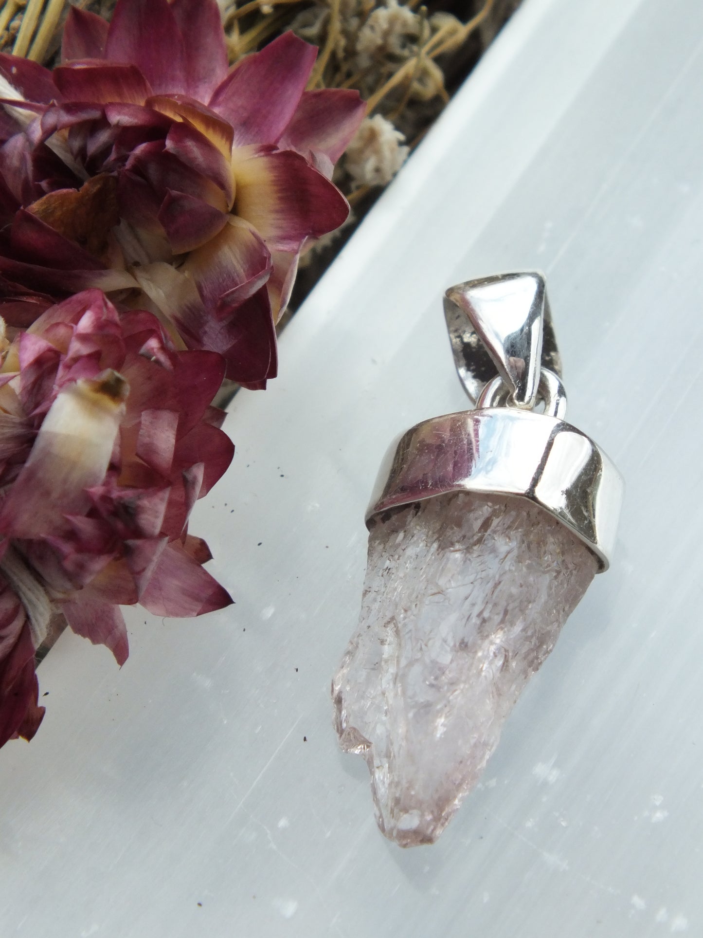 Sterling Silver Raw Morganite Pendant