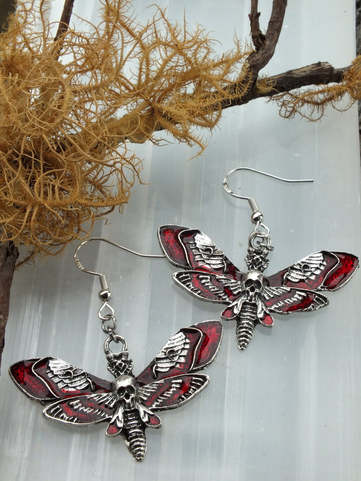 Red Death's Head Hawk Moth Earrings