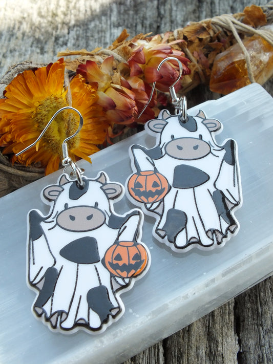 Cow in Ghost Costume Earrings