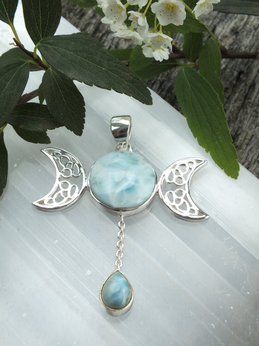 Sterling Silver Larimar Triple Moon Pendant