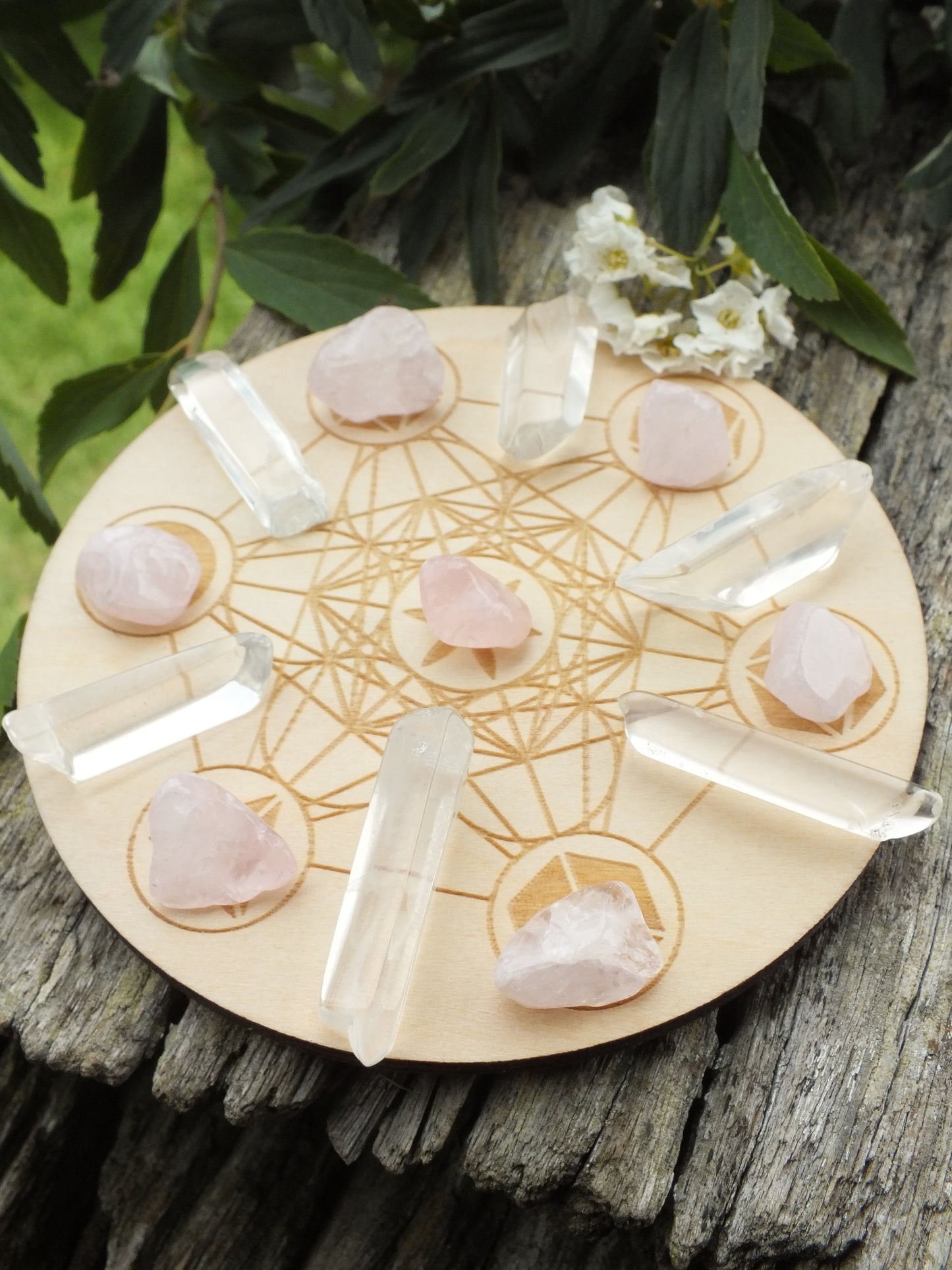 Metatron Rose Quartz & Clear Quartz Crystal Grid Kit