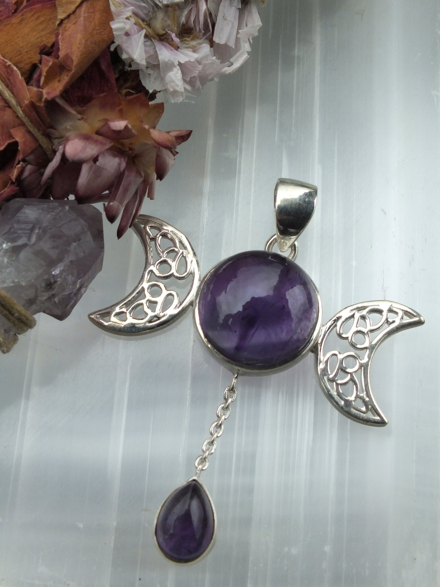 Sterling Silver Amethyst Triple Moon Pendant