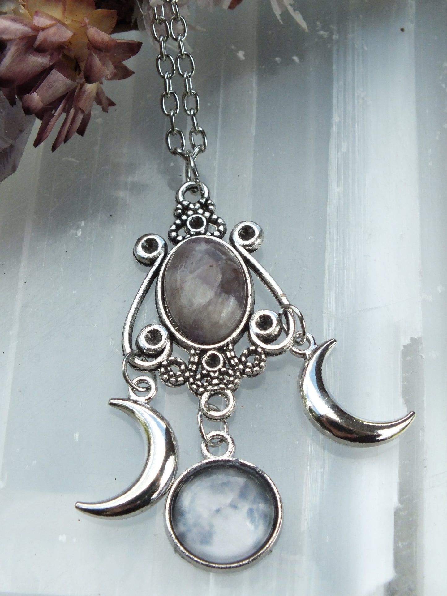 Amethyst Triple Moon Necklace