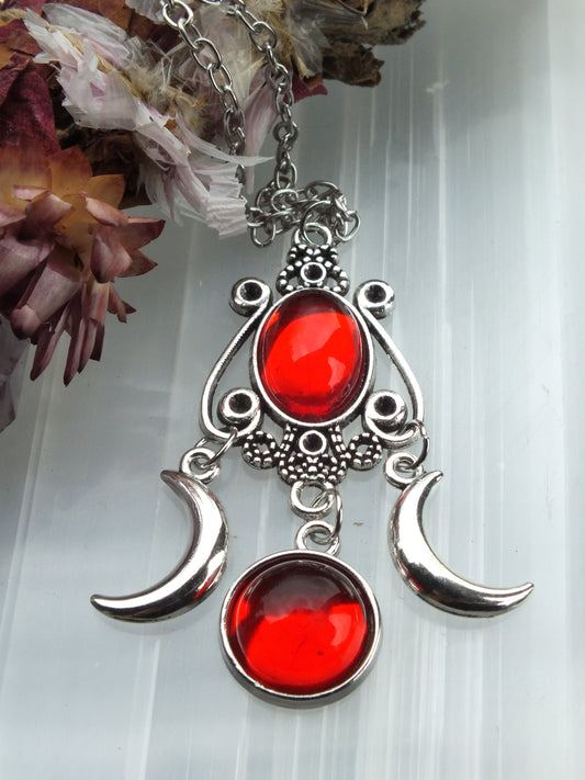 Blood Triple Moon Necklace