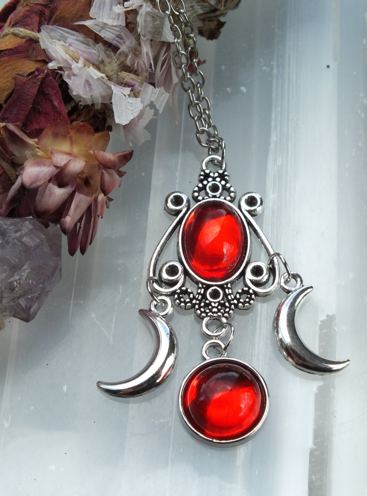 Blood Triple Moon Necklace