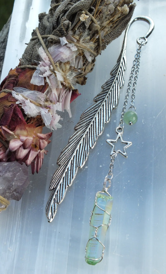 Electroplated Quartz Crystal Feather Bookmarks - Green