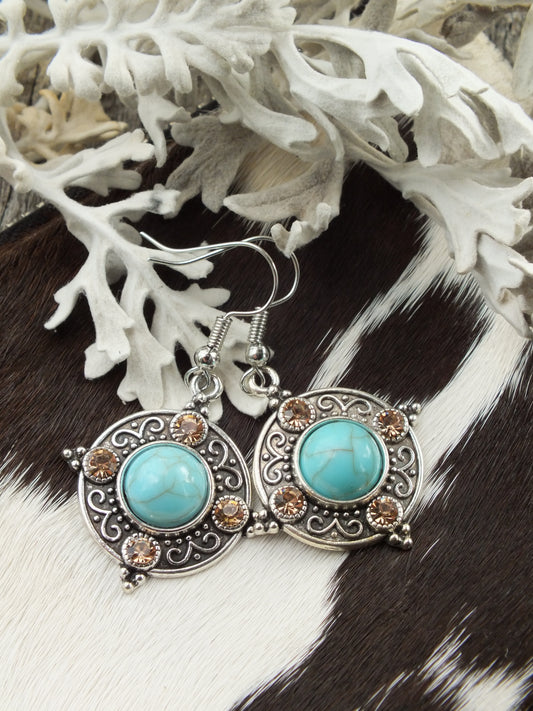 Synthetic Turquoise & Silver Metal Earrings