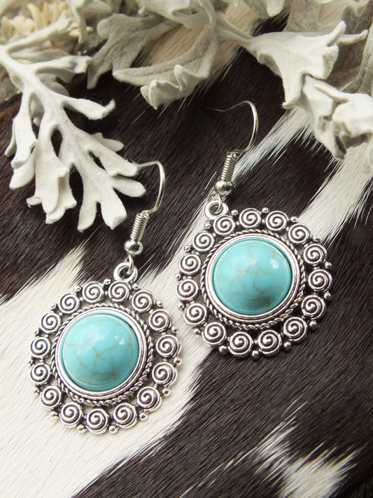 Synthetic Turquoise & Silver Metal Earrings