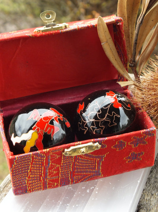 Dragon & Phoenix Baoding Balls - Black/Large