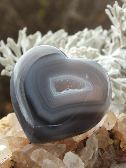 Grey Agate Heart With Druze