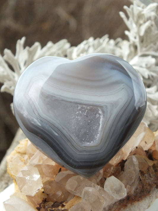 Grey Agate Heart With Druze
