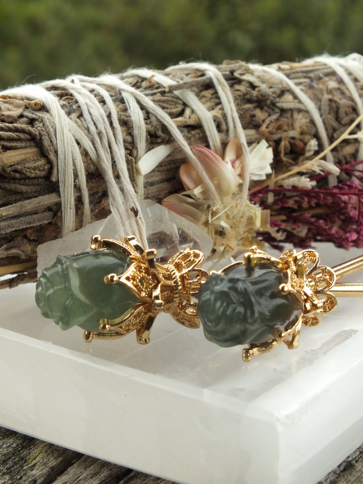 Dark Green Fluorite Hair Pin