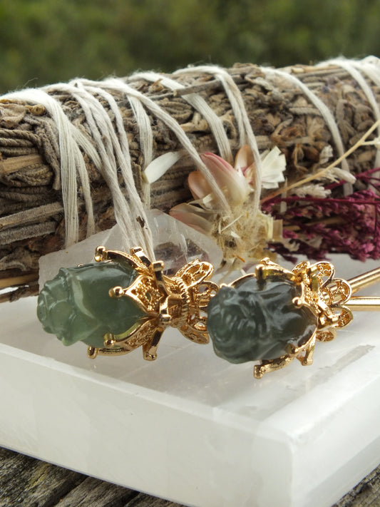 Dark Green Fluorite Hair Pin
