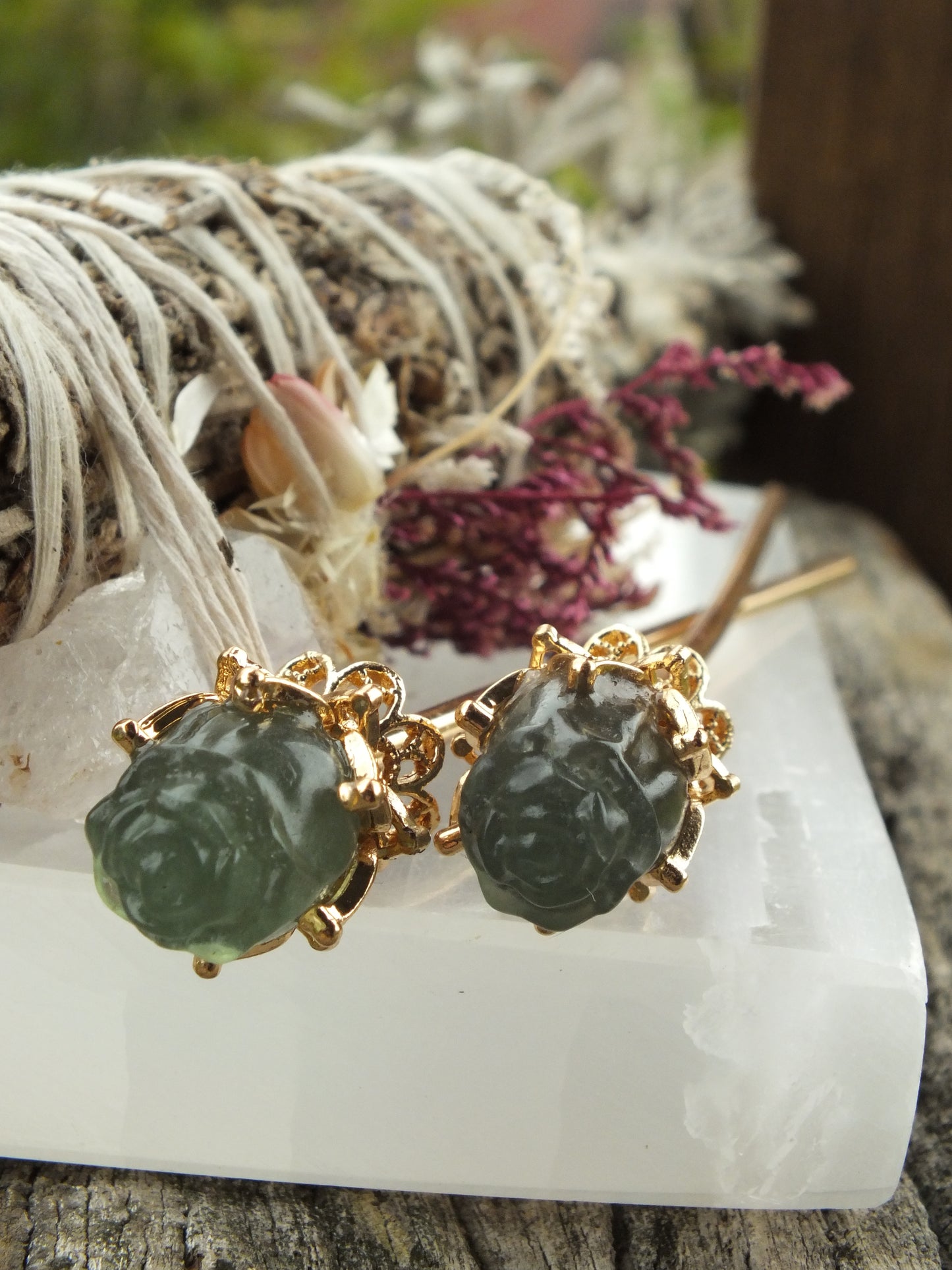 Dark Green Fluorite Hair Pin