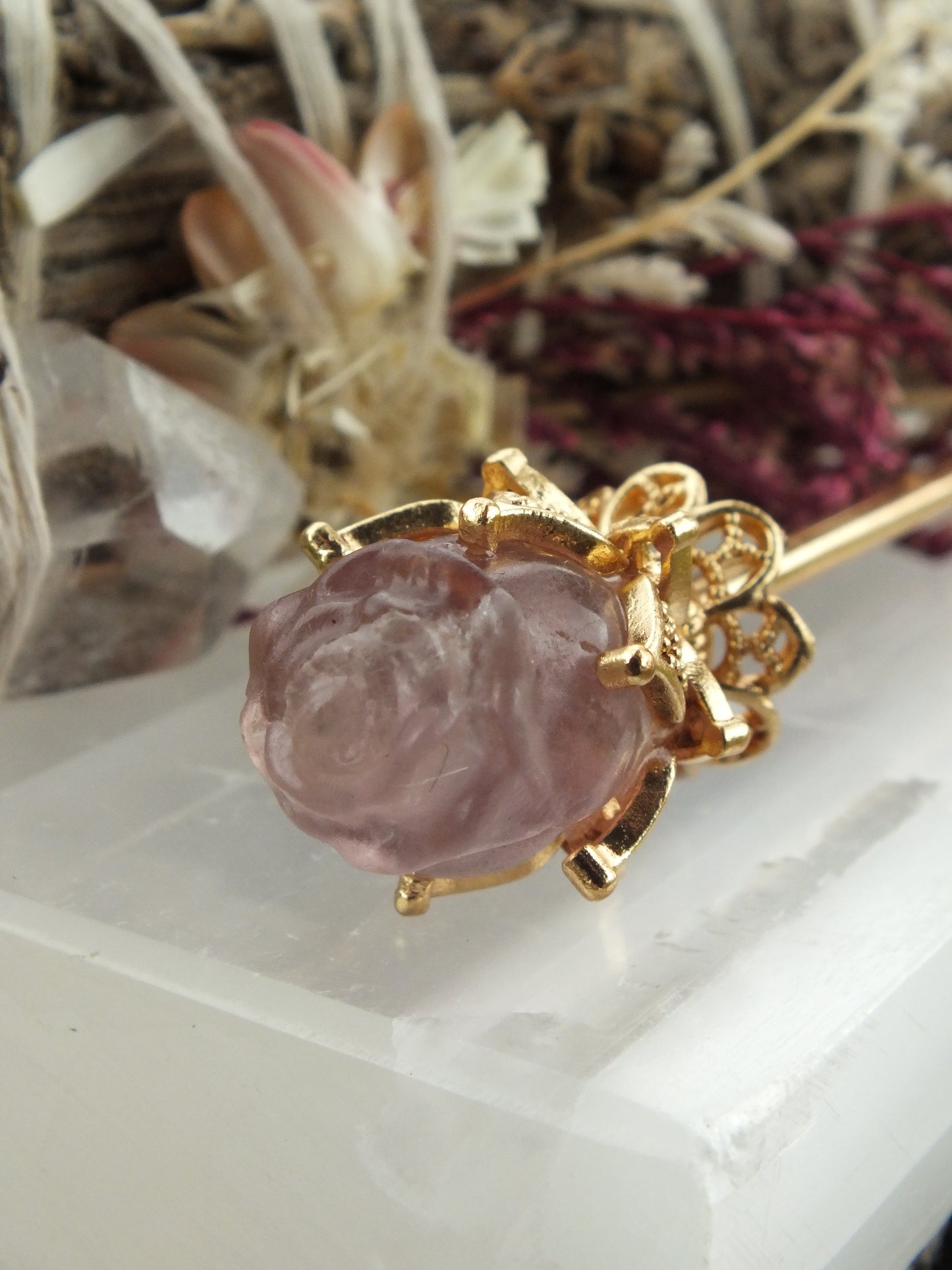 Rainbow Fluorite Rose Hair Pin