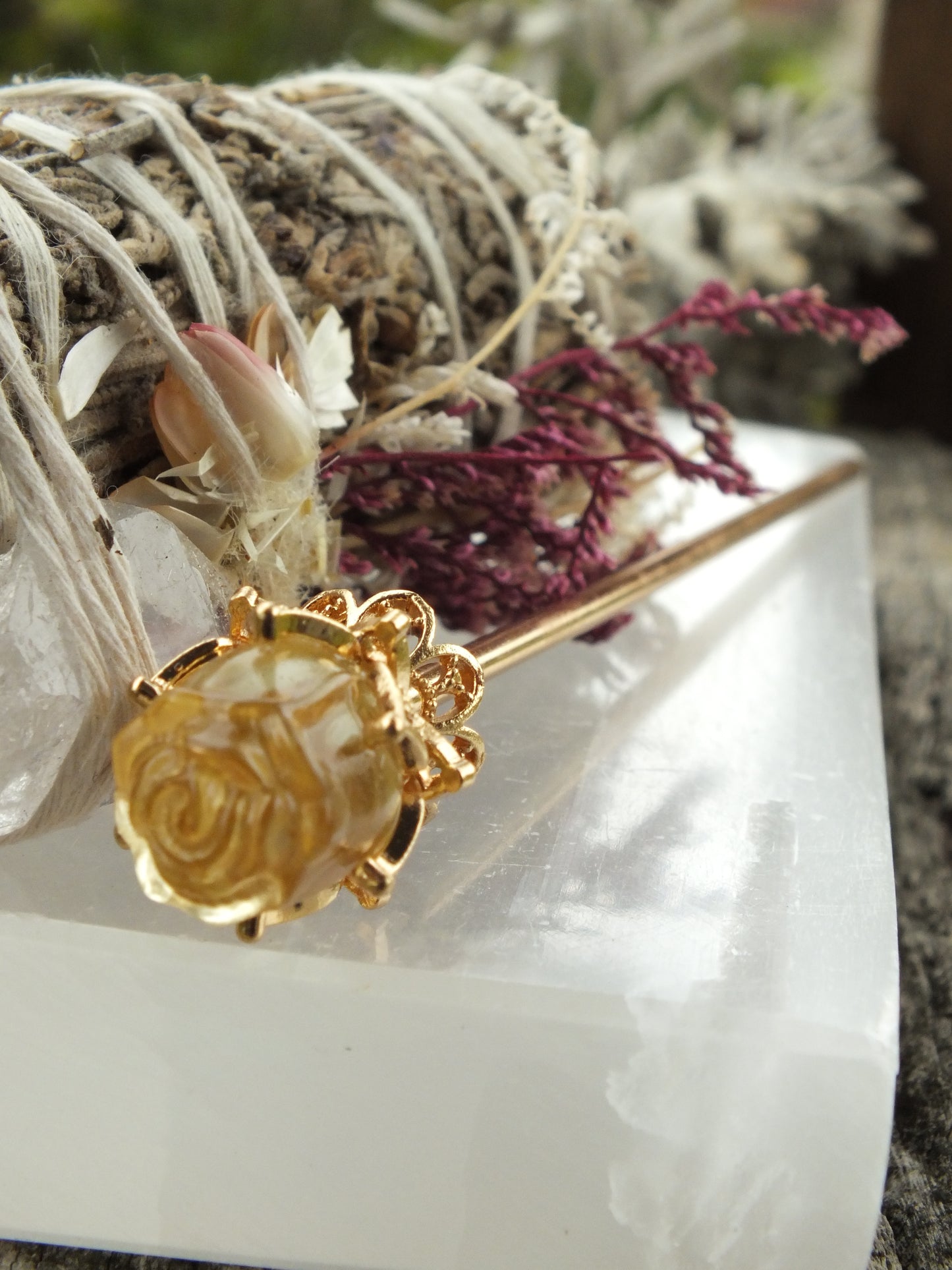 Yellow Fluorite Hair Pin