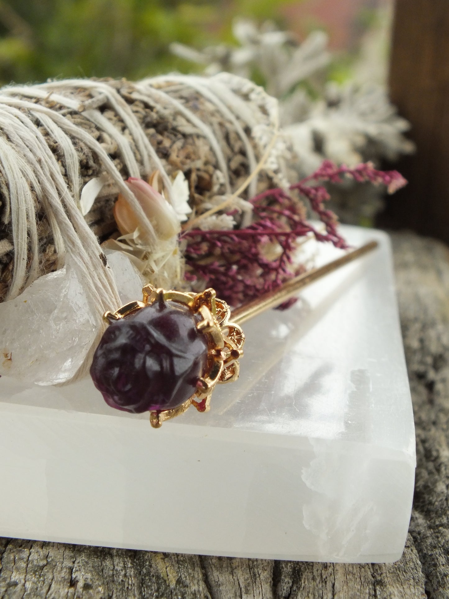 Dark Purple Fluorite Hair Pin