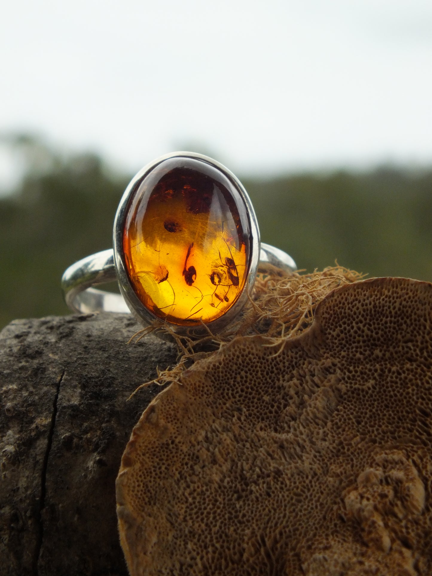 Sterling Silver Amber Ring