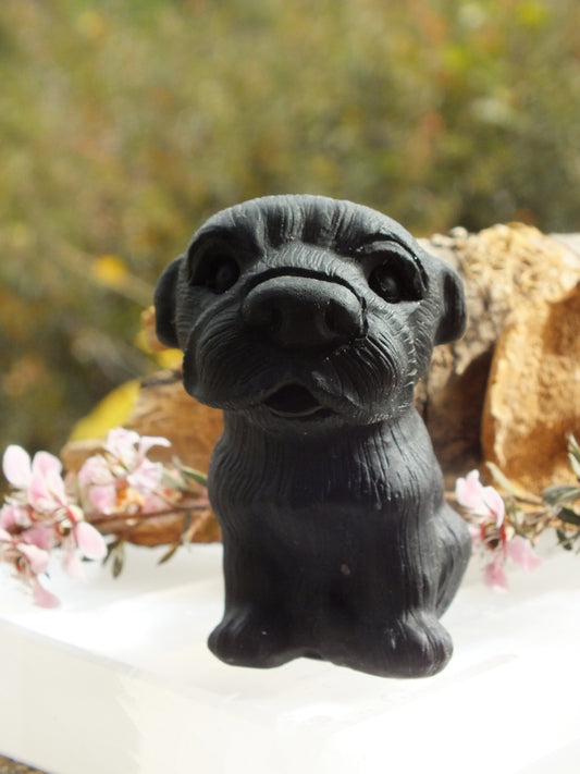 Obsidian Miniature Schnauzer Carving