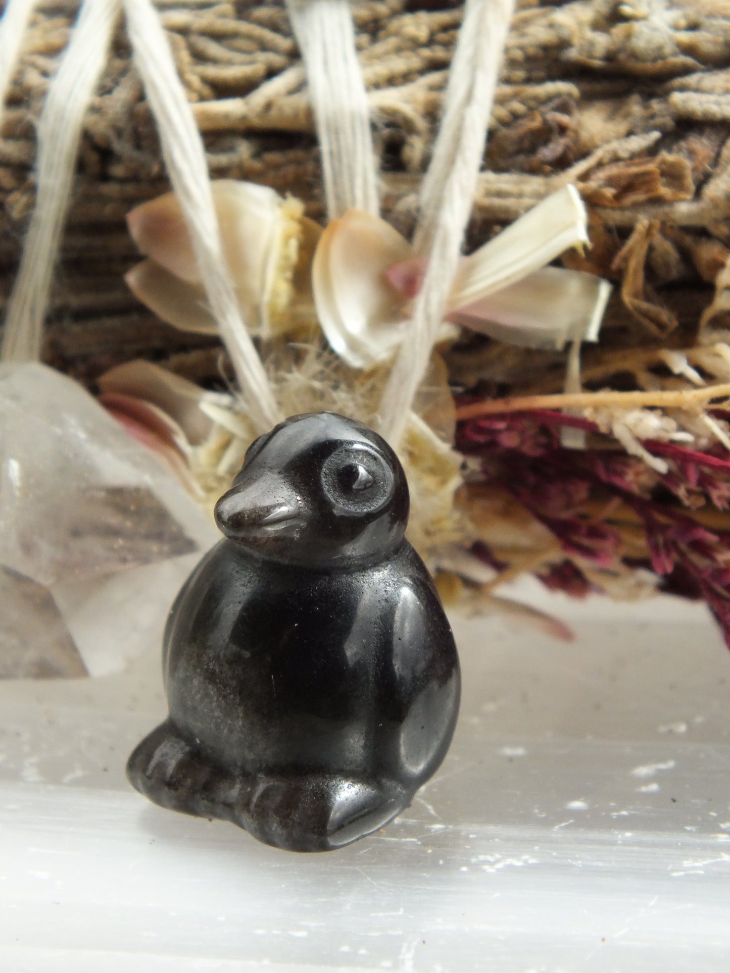 Silver Sheen Obsidian Miniature Penguin