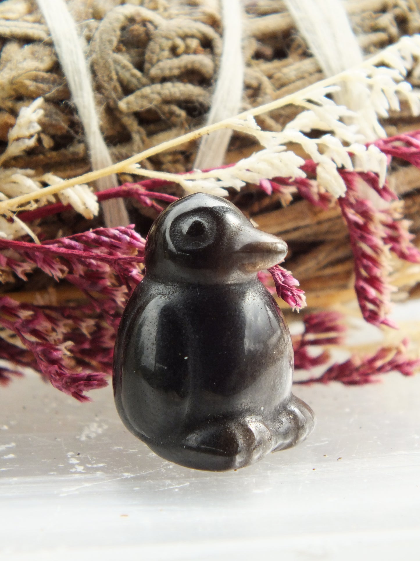 Silver Sheen Obsidian Miniature Penguin