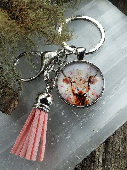 Highland Cow Cabochon Keyring