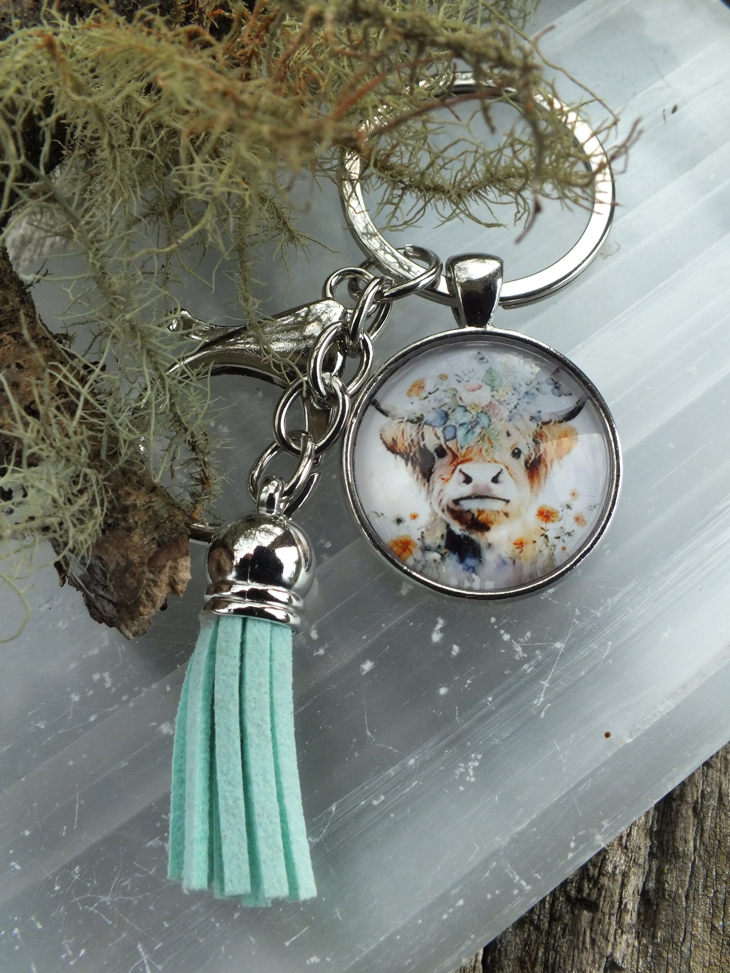 Highland Cow Cabochon Keyring