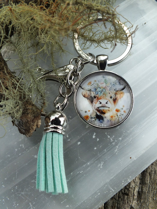 Highland Cow Cabochon Keyring