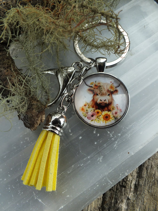 Highland Cow Cabochon Keyring