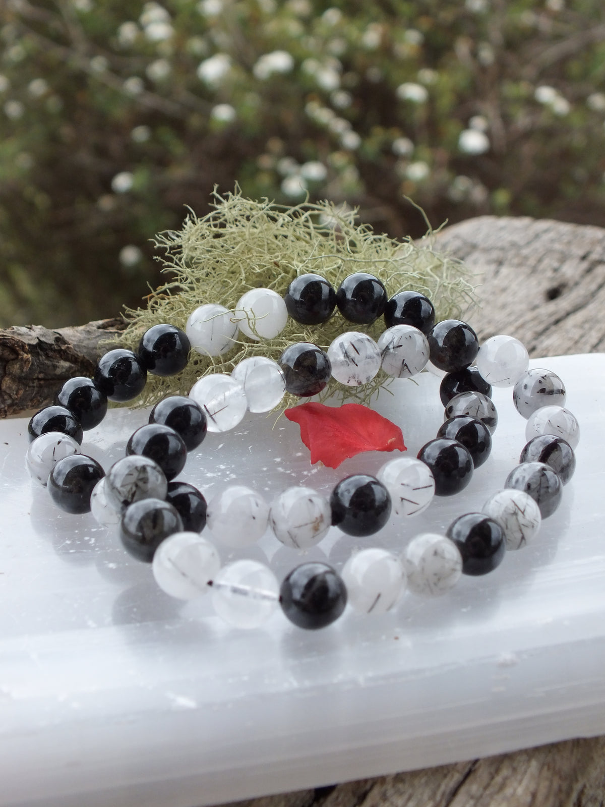 Tourmalinated Quartz Bead Bracelet