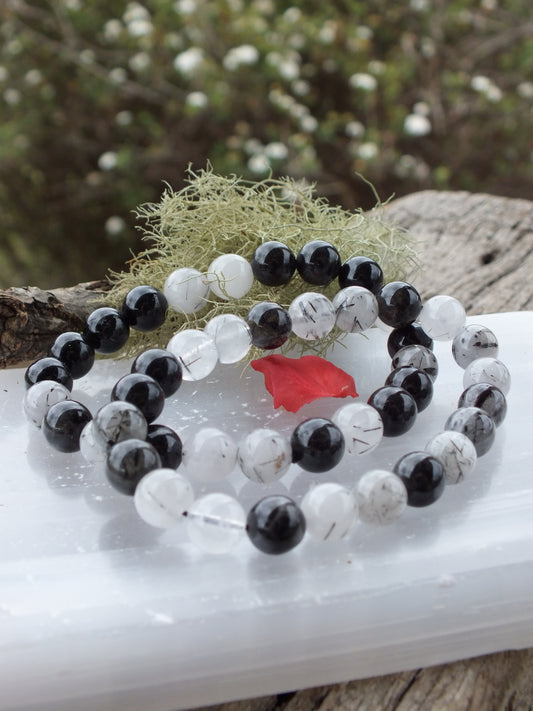 Tourmalinated Quartz Bead Bracelet