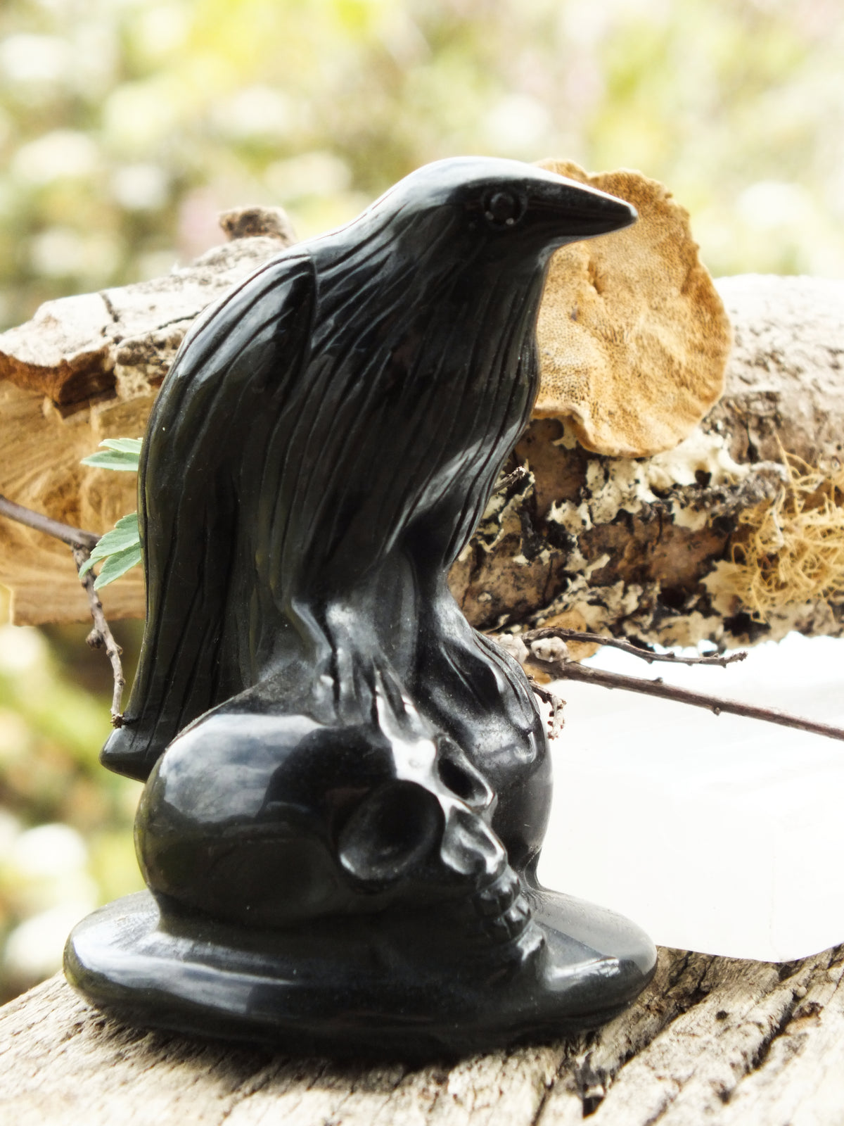 Raven On Skulls Obsidian Carving