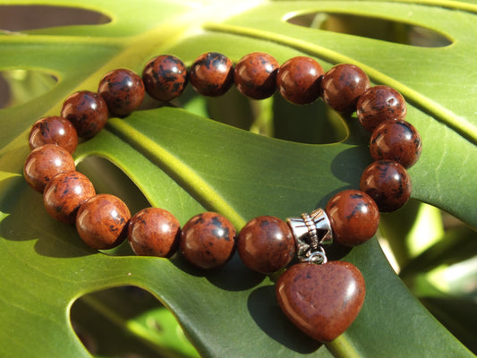 Mahogany Obsidian Stone Heart Bracelet