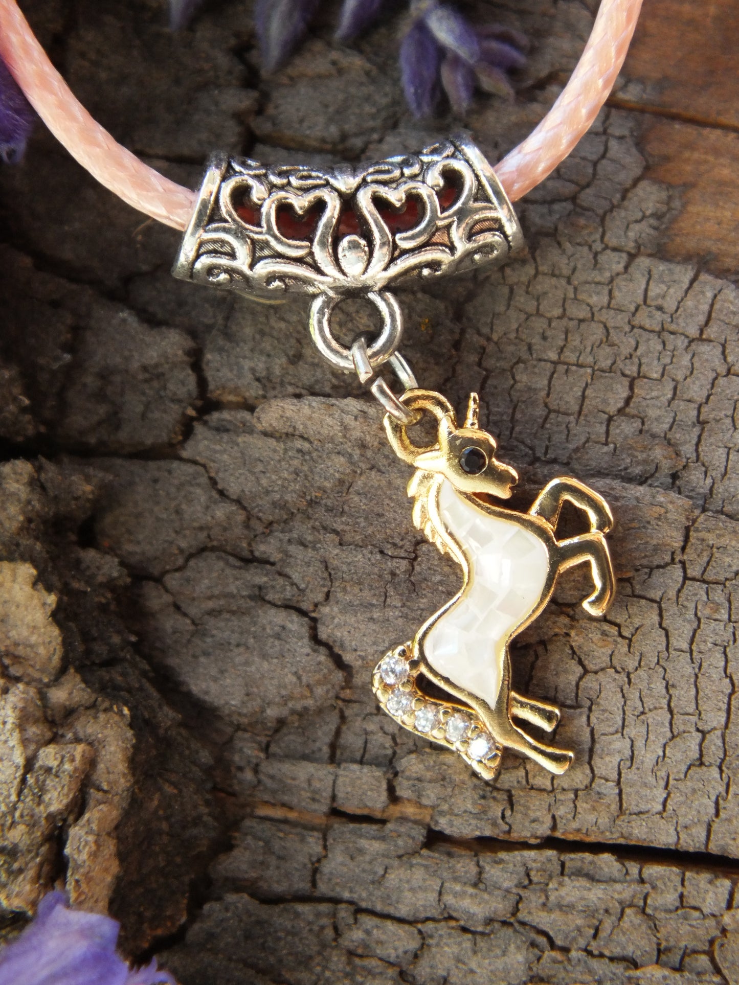 Silver Unicorn Necklace with Shell Inlay