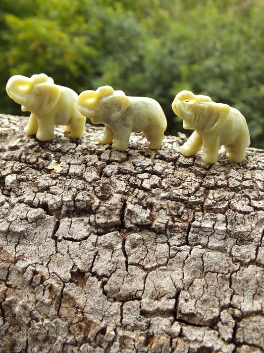 Carved New Jade (Light Green) Elephants