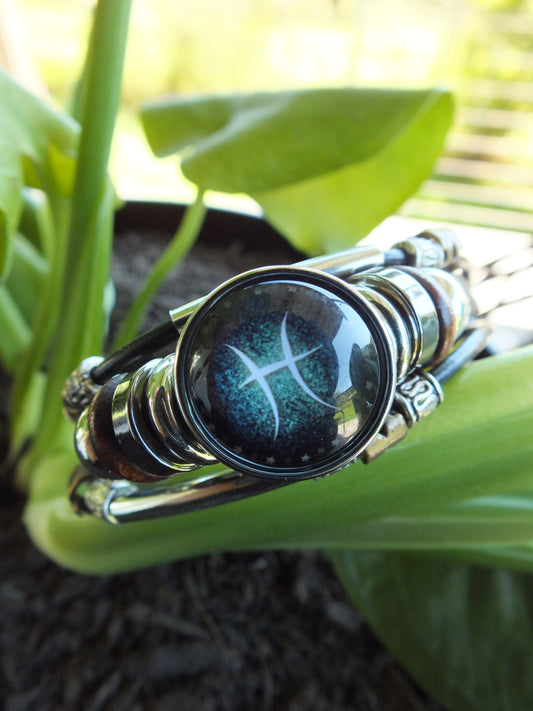 Pisces Leather Snap Button Bracelet