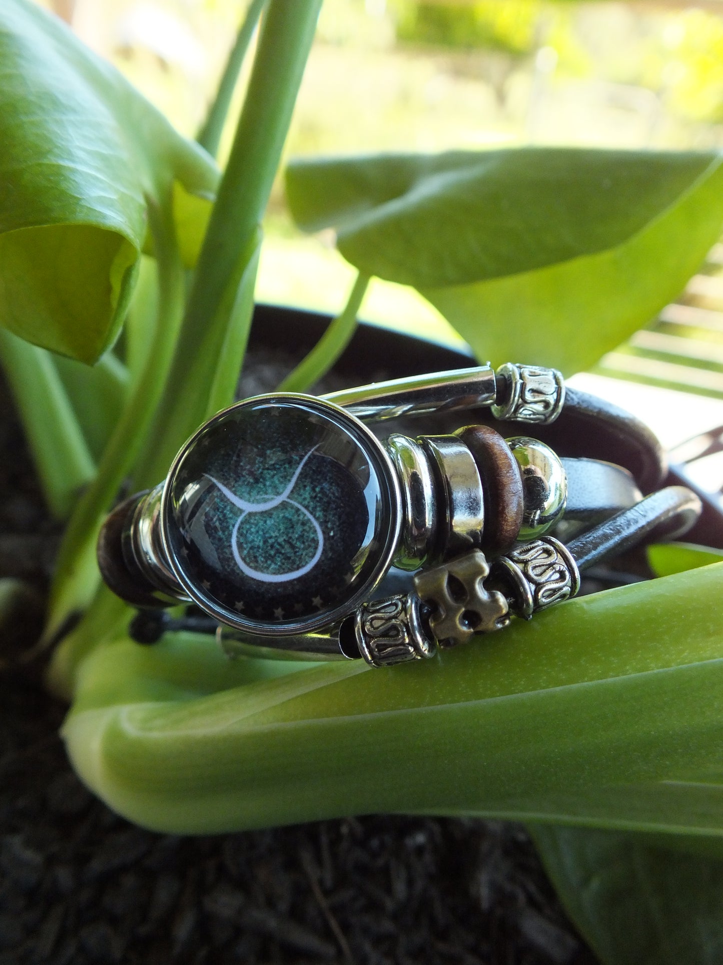 Taurus Leather Snap Button Bracelet