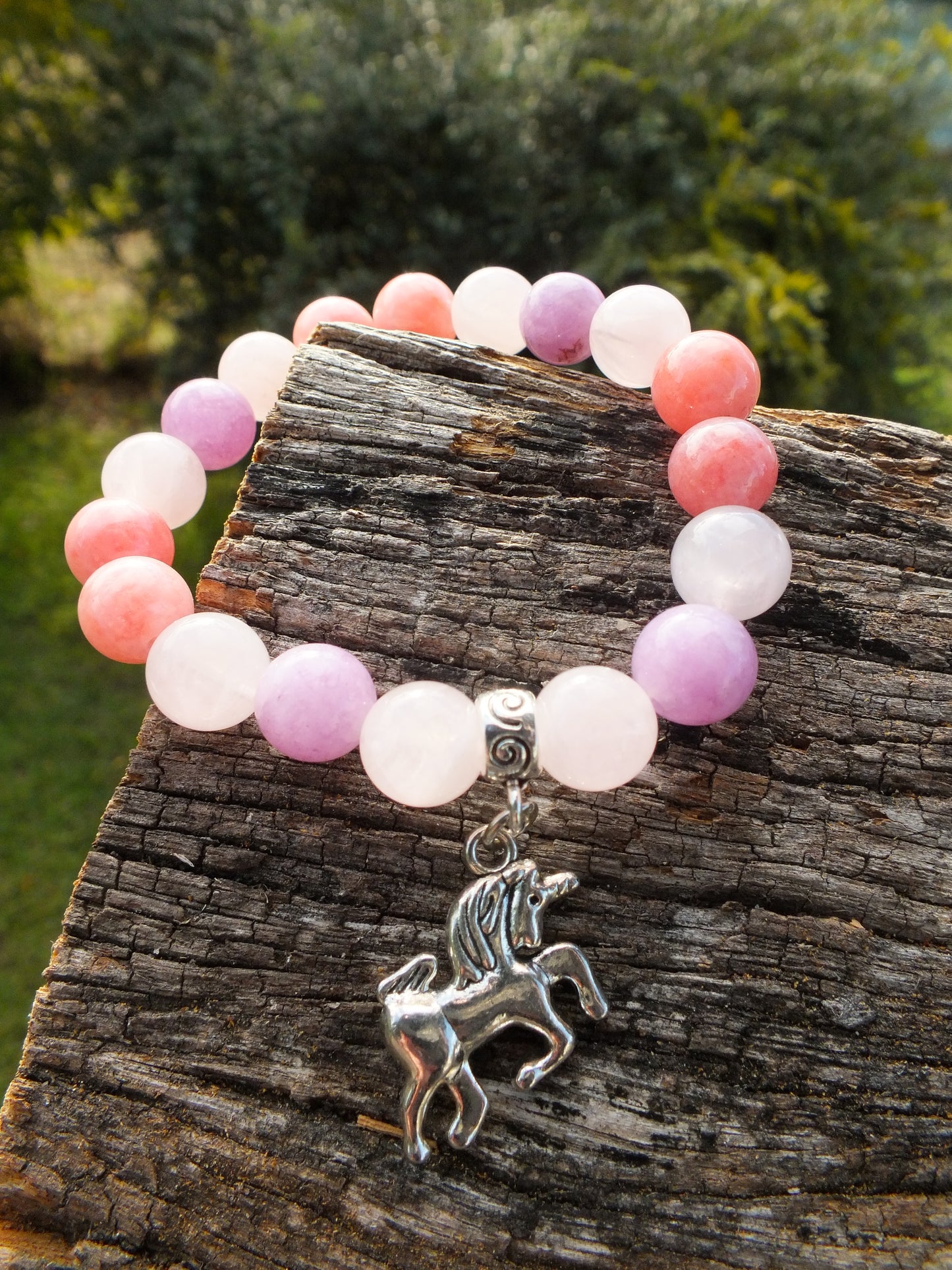 Angelite & Rose Quartz Unicorn Charm Bracelet