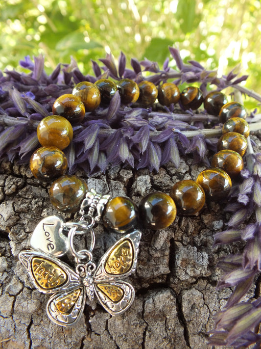 Love Faith & Hope Butterfly Tigers Eye Bracelet