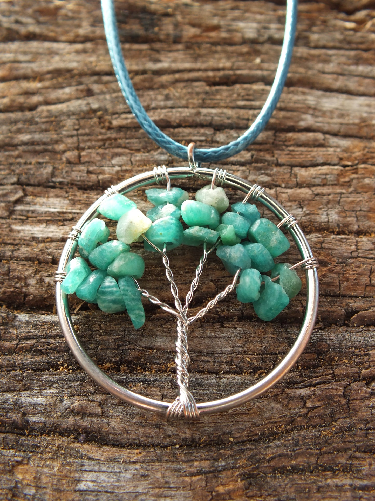 Caribbean Calcite Chip Wire Tied Tree Of LIfe Necklace