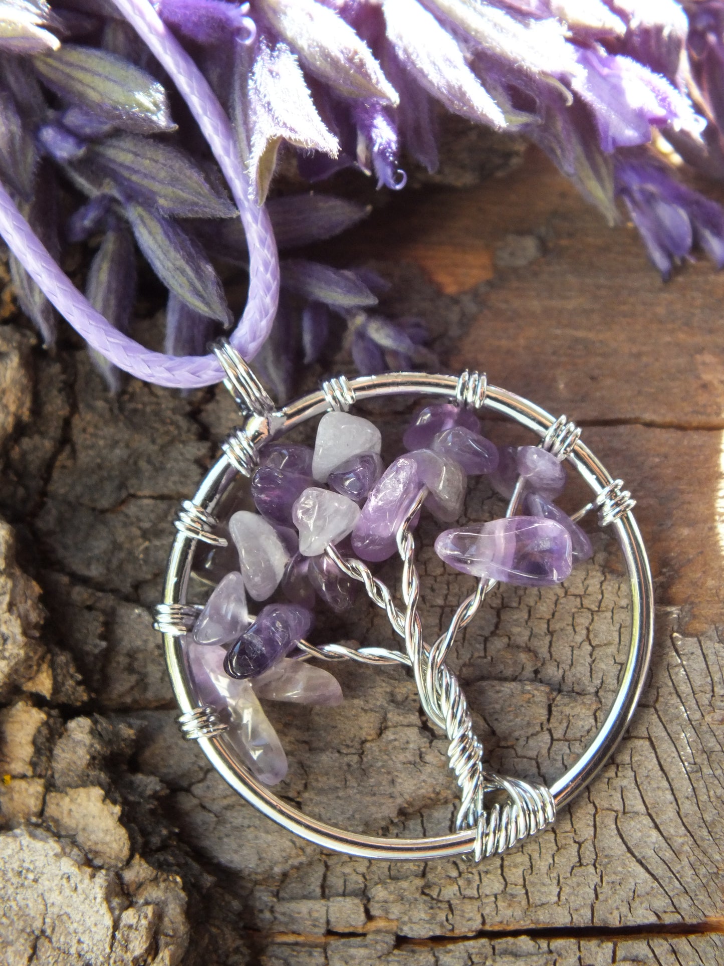 Amethyst Chip Wire Tied Tree Of Life Necklace