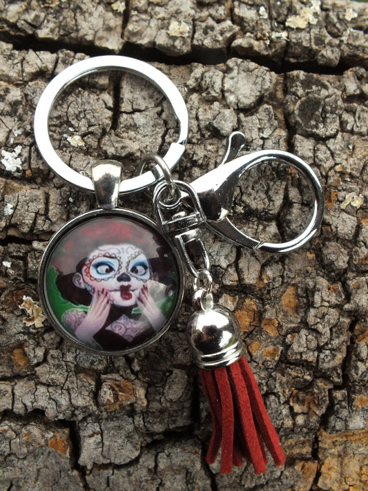 Cute Sugar Skull - Day Of The Dead Tassel Keyring