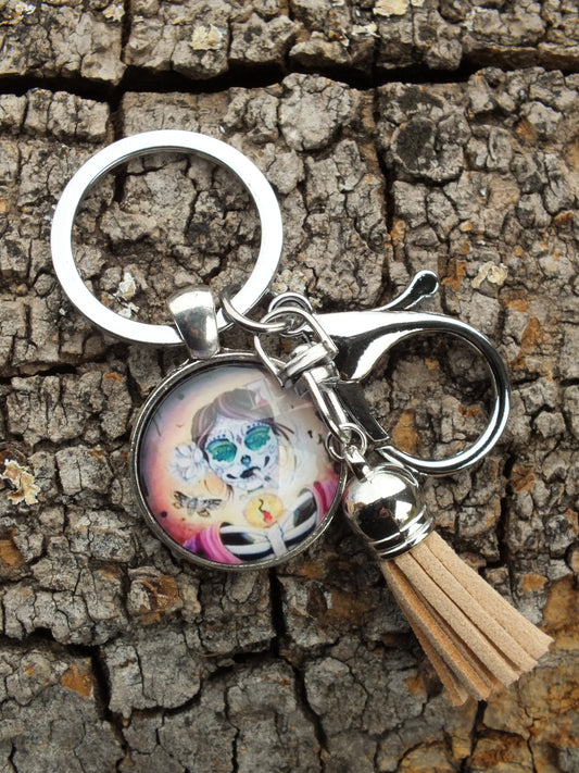 Sugar Skull Cameo - Day Of The Dead Tassel Keyring