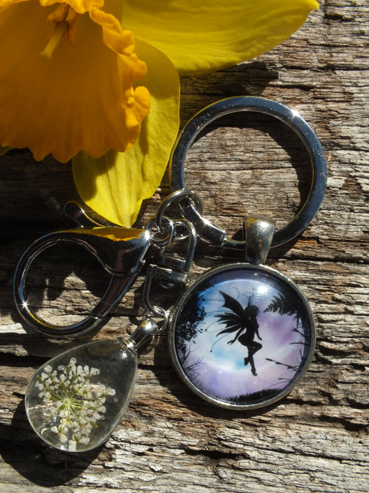 White Flower Fairy Keyring