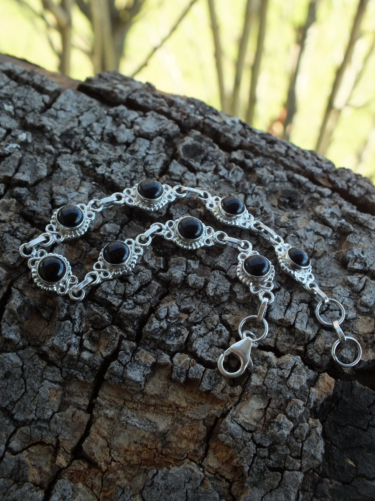 Sterling Silver & Obsidian Bracelet