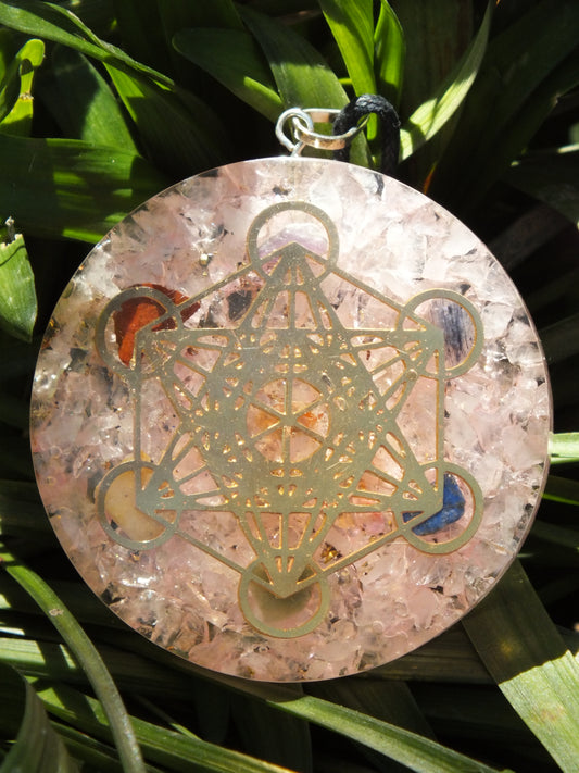 Chakra Rose Quartz with Metatron Cube Orgonite Necklace