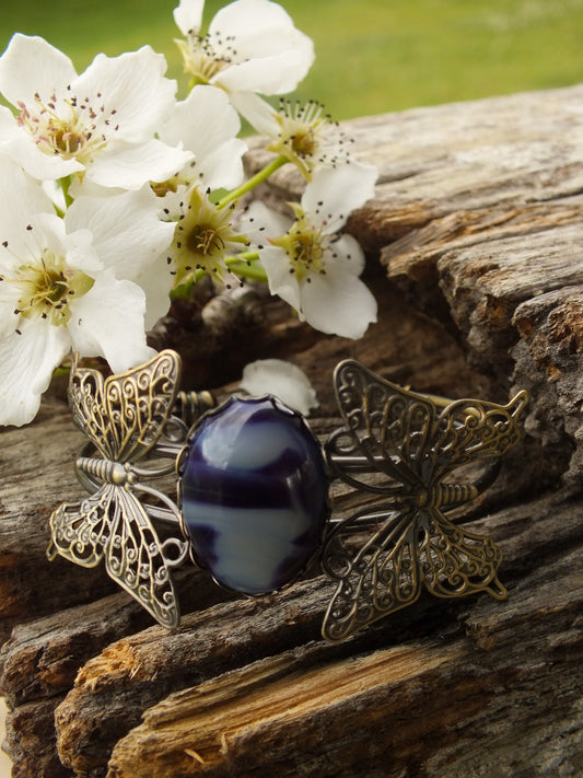 Antique Bronzed Copper Butterfly & Purple Agate Bracelet