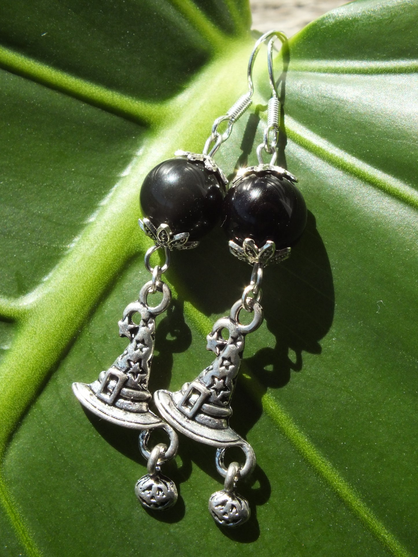 Obsidian Witches Hat Earrings