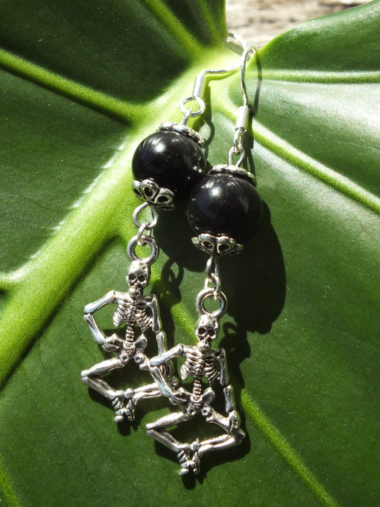 Obsidian Skeleton Earrings