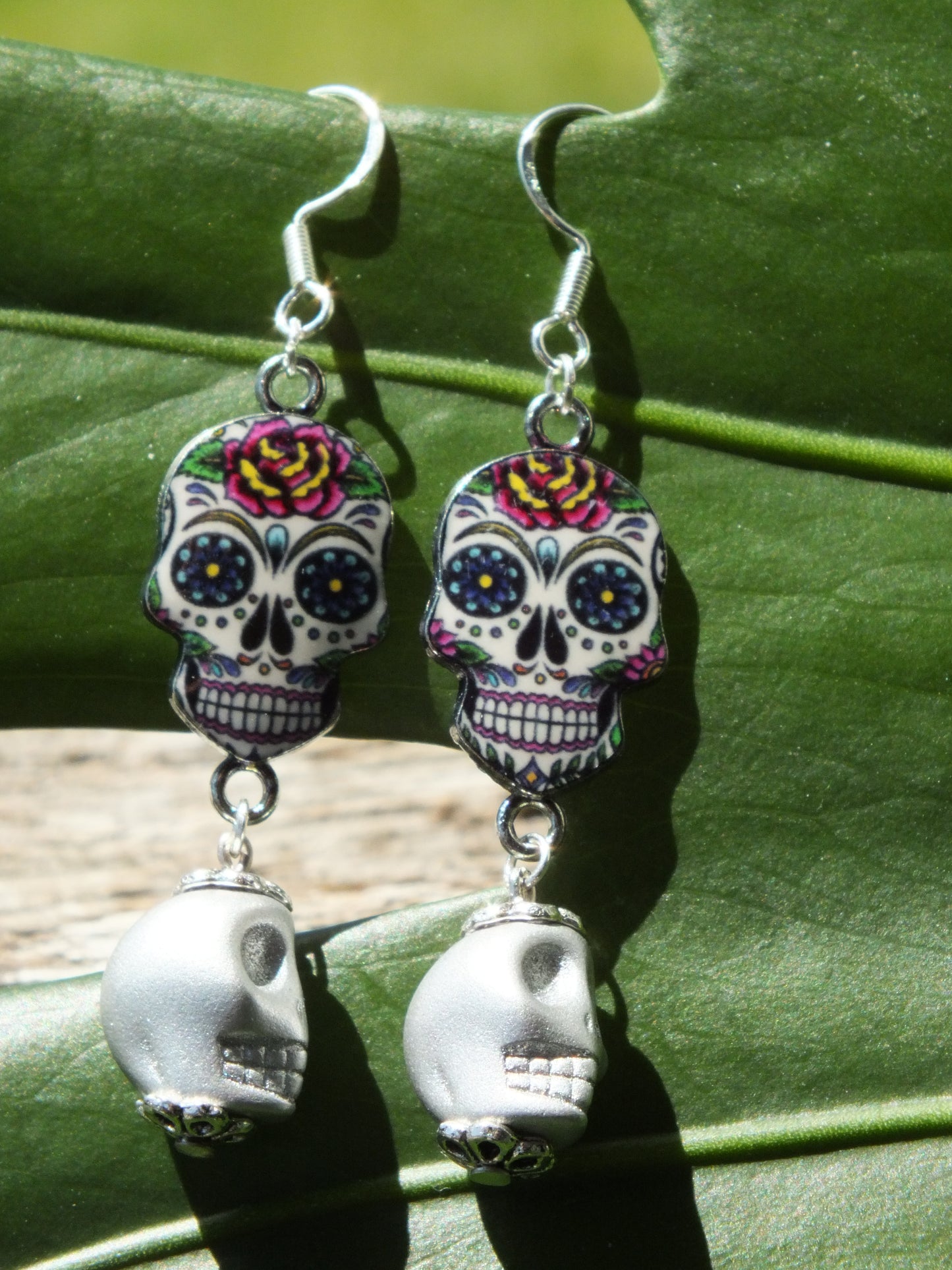 Metallic Silver Skull & Sugar Skull Earrings